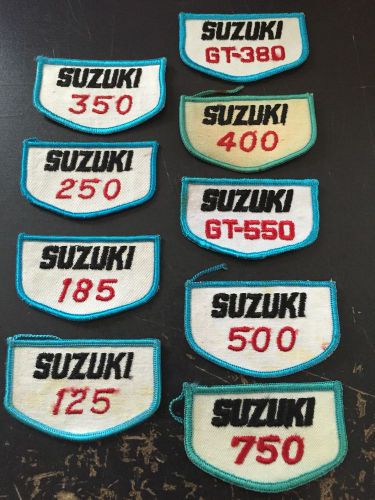 9 old vintage suzuki embroidered motorcycle moto cross patches 3 1/4" by 2"
