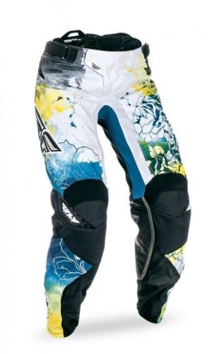 Fly racing kinetic 2017 womens mx/offroad pants teal blue/yellow/white