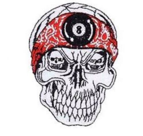 Find Embroidered Motorcycle Patch - “SKULL” BIKER RED 8 BALL BANDANA