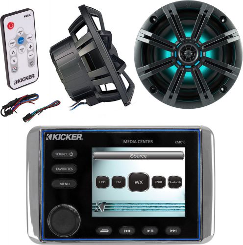 Kicker bluetooth marine usb aux radio, 2 kicker 6.5&#034; led speakers and led remote