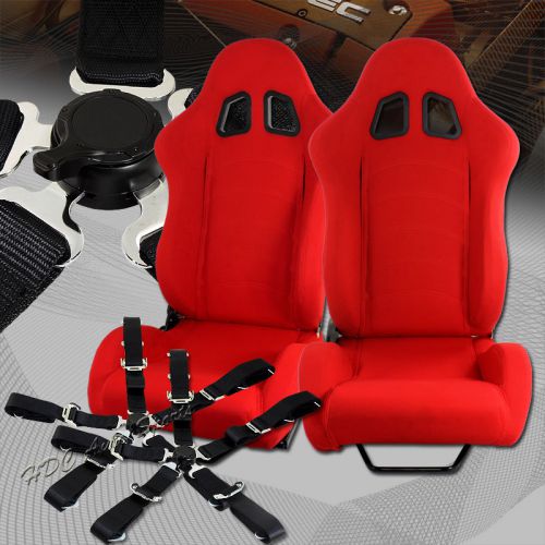 Universal type-1 red cloth red stitch racing seat + 5-point cam lock seat belt