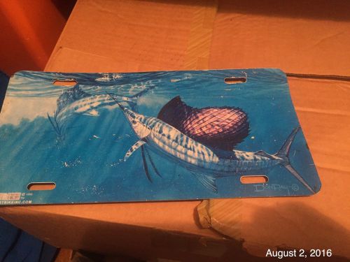 Nautical art license plate blue sailfish, saltwater