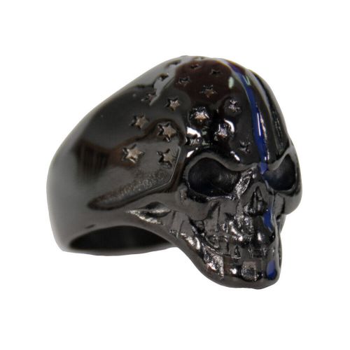 Hot leathers jwr2130 men's black 'police flag skull' stainless steel ring