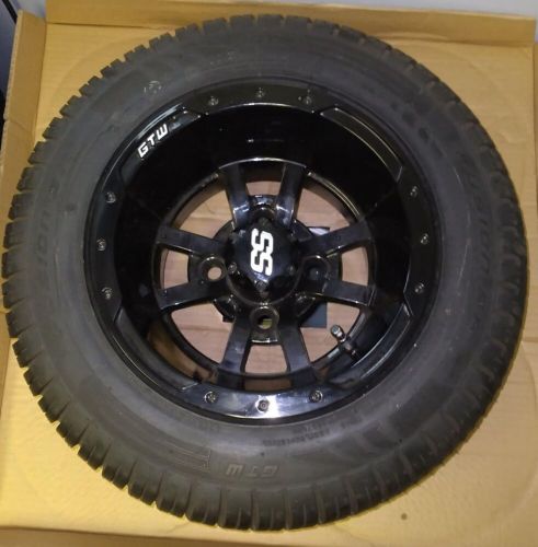 Pair of 2 gtw 10" gloss black golf cart wheels on 205/50r10 gtw fusion radials