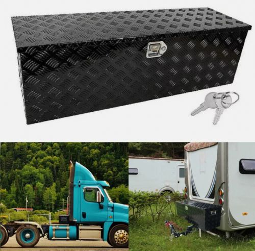 48&#034;x15&#034;x15&#034; black aluminum pickup truck trunk bed tool box trailer storage+lock