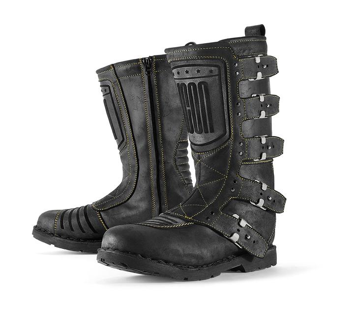 New icon one thousand/1000 elsinore motorcycle leather boots, johnny black, us-8