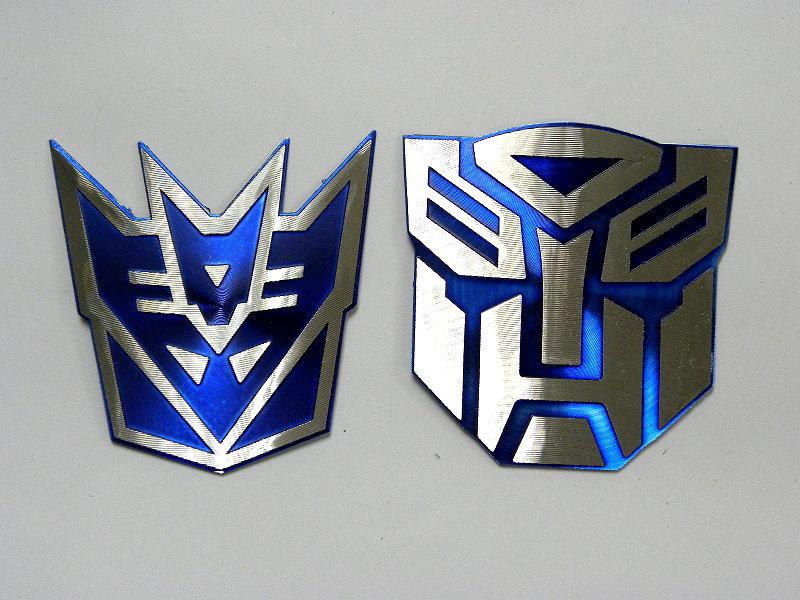 2 pcs aluminum reflective transformers robot logo decal badge car sticker bu+bu
