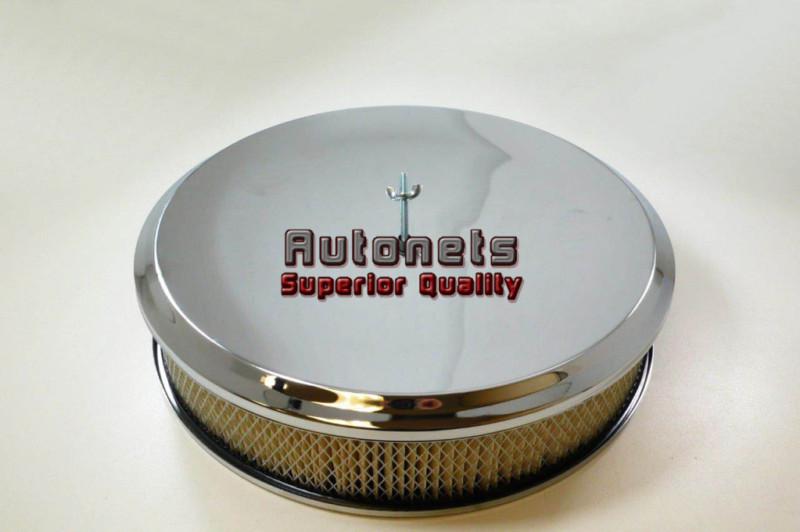 14" round deep dish style chrome air cleaner street hot rod rat breather filter