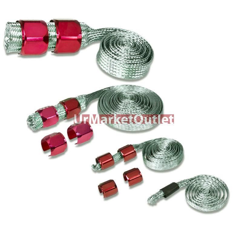 Find Red Braided Sleeve Heat Shield Hose Kit Engine Oil Line/Fuel/Heater/Radiator in Rowland