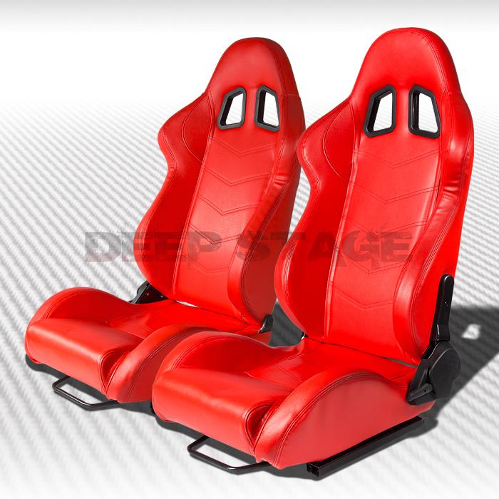 Red faux leather red stitch fully reclinable type-r racing seats pair+sliders