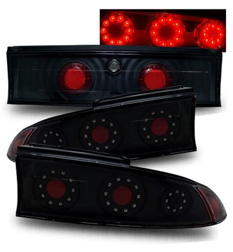 95-99 mitsubishi eclipse 3-piece black led tail lights rear brake lamps housings