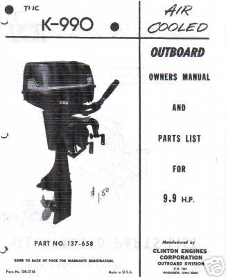 Clinton k990, parts list,manual 9.9hp