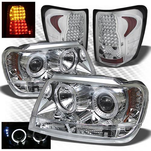 99-04 grand cherokee chrome halo projector headlights + led perform tail lights