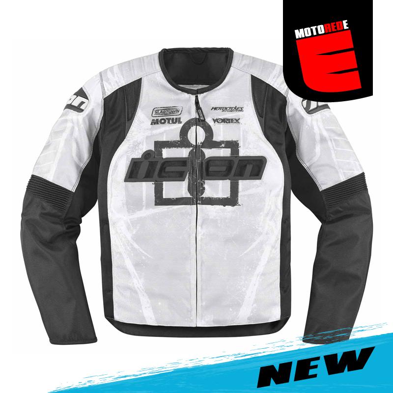Icon overlord type 1 motorcycle textile jacket white black large lg l