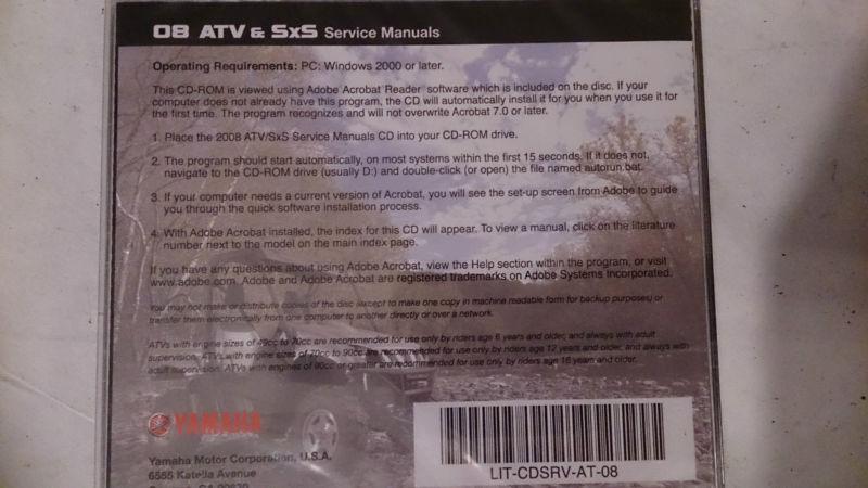 08 Yamaha Side x Side & ATV PC Disc Service Manual *NEW*, US $19.99, image 2