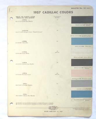 1957 cadillac dupont color paint chip chart all models original 