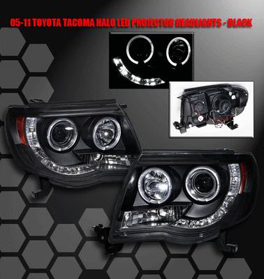05-11 toyota tacoma halo led projector headlights black