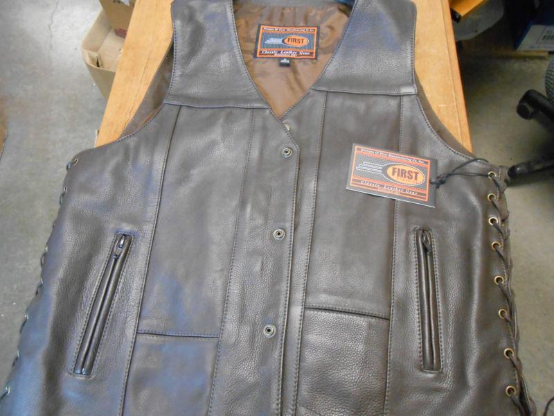 Men's brown leather riding vest side lace