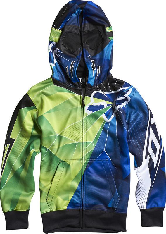 Fox boys radeon day glo green full zip hoody sweatshirt mx 2014 blue white black