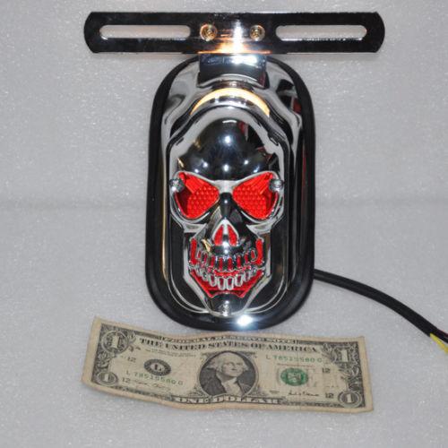 Universal motorcycle bike red led skull head lights rear tail lamp