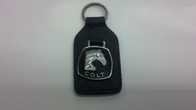 Dodge colt car logo leather key fob holder w/ original vintage 1970's emblem 