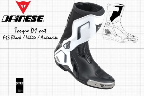 New - dainese torque d1 out racing boots - black white antracite - us 11 eu 44