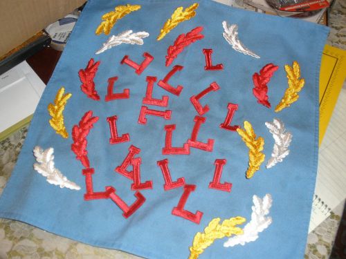 Nos various &#034;l&#034; auto patches and gold,white,red award wreaths patches---30 inall