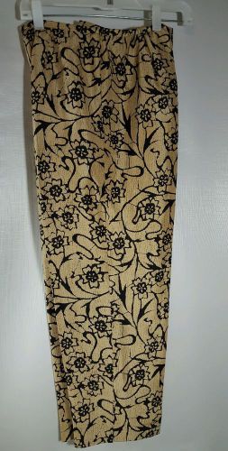 S.l.b. women's 4 silk pants black /gold floral print waist 26 -30 in.  l 25 in.