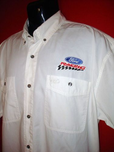 Mens white ford racing mechanic short sleeve pit crew shirt ~ size xl ~ garage