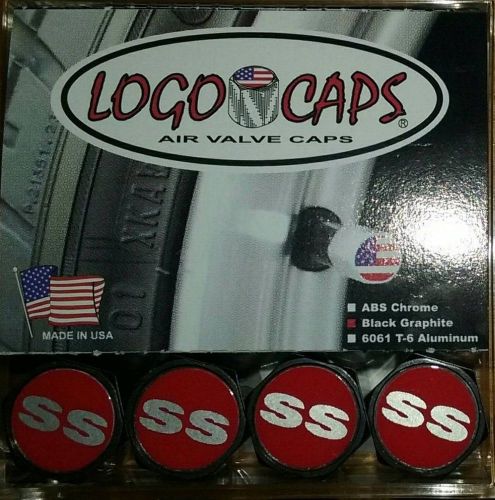 Logo caps ss red logo tire air valve caps - black graphite finish