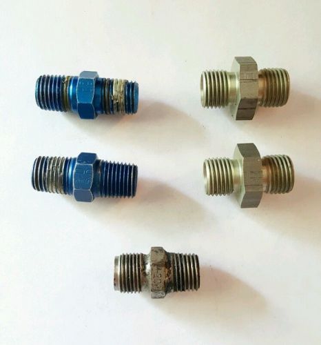 Lot of 5 male pipe thread nipple fittings - blue anodized