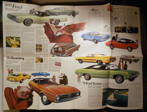 1971 original ford all model sales brochure fold out  mustang torino maverick