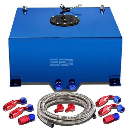 15 gallon blue aluminum fuel cell gas tank+cap+level sender+steel oil feed kit