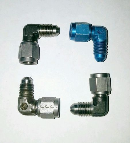 Lot of 4 an female to male swivel coupling fittings 90 degree