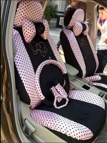 Cartoon car seat cover seat covers universal car-covers pink &amp; black 18pcs set