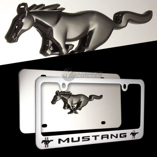 3d ford mustang stainless steel license plate frame -2pcs front &amp; back authentic