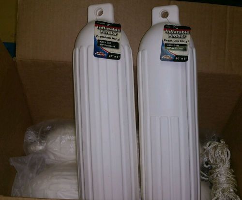(4) premium white 5"x 20" boat bumpers dock fender cushion protection inflatable