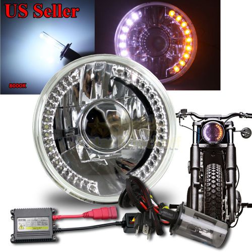 White amber drl for harley!1pc 7&#034; round projector headlight bucket h4 hid 8000k
