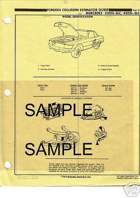 Mercedes benz 350 450 sl slc body parts list crash sheets mfre