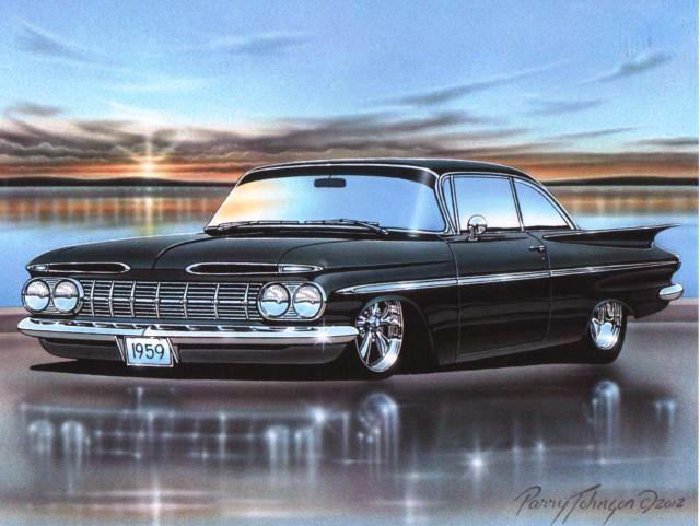 1959 chevy impala 2 door hardtop hot rod car automotive art print black