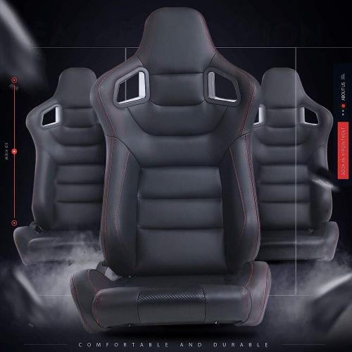 Racing seat pair universal black leather reclinable bucket sport seat ,set of 2
