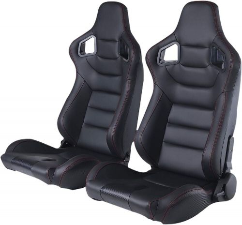 Racing Seat Pair Universal Black Leather Reclinable Bucket Sport Seat ,Set of 2, US $385.98, image 6