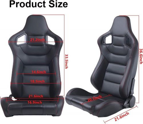 Racing Seat Pair Universal Black Leather Reclinable Bucket Sport Seat ,Set of 2, US $385.98, image 10