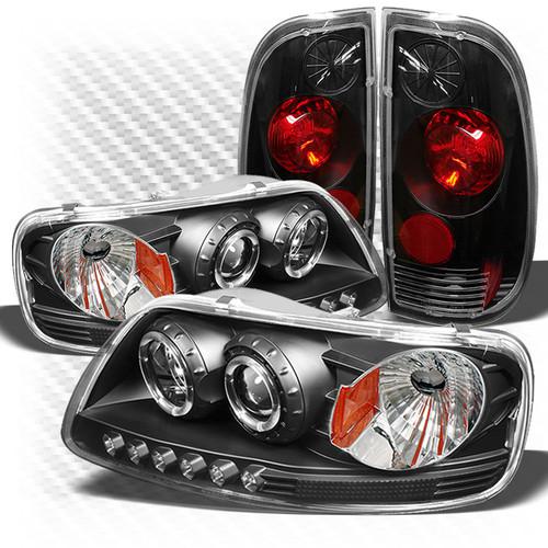 97-03 f150 1pc black halo projector headlights + altezza style tail lights combo