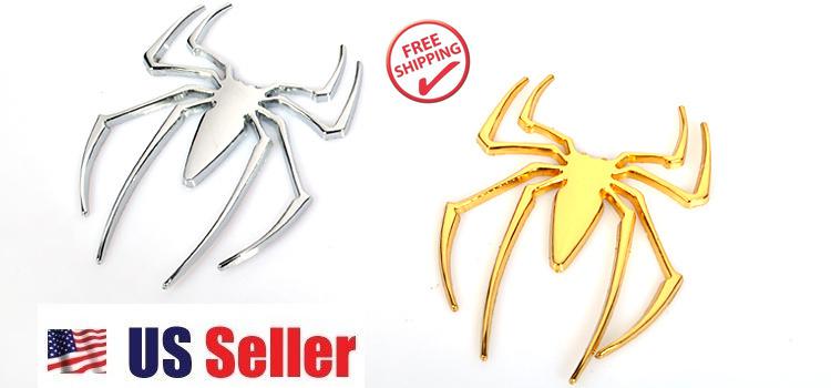 2 pcs 3d chrome spider spiderman decal car auto window sticker emblem badge