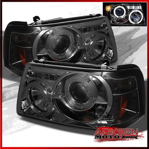Smoked 01-11 ford ranger halo projector led headlights w/built in corner lights