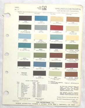 1970  lincoln  ppg  color paint chip chart all models  original