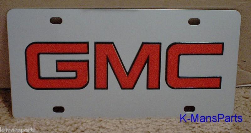 Gmc stainless steel vanity license plate tag red & black