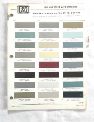 1965 chrysler and imperial r-m color paint chip chart all models original mopar