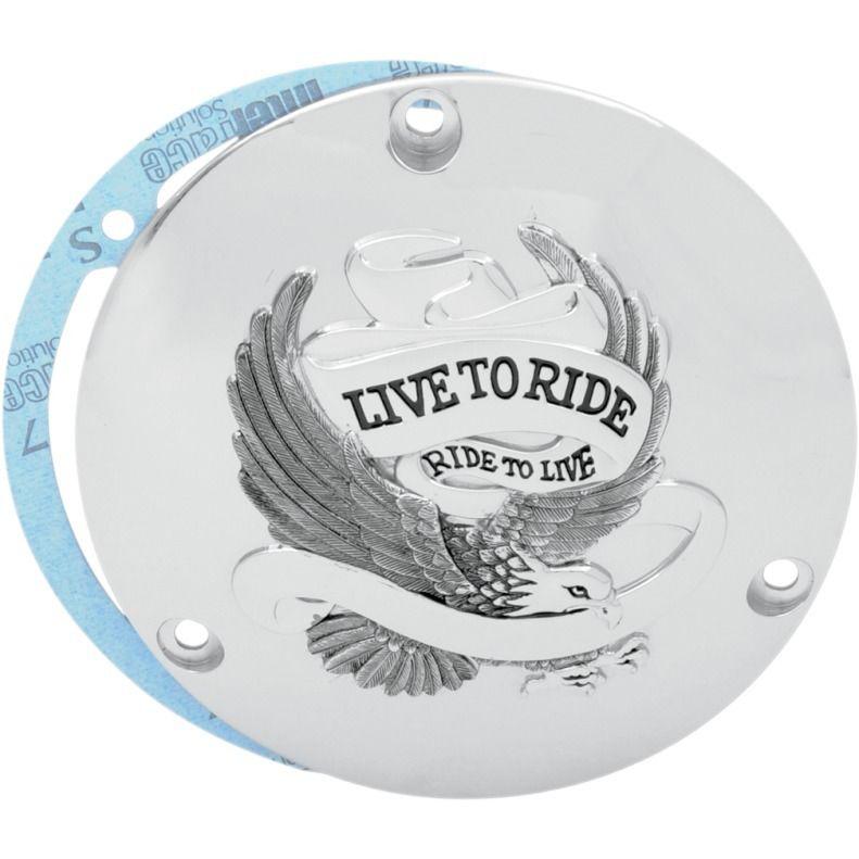 Chrome live to ride eagle derby cover for 1984-1998 harley evo softail dyna